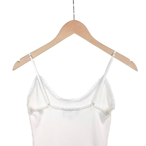 Lulus ribbed ruffle bodysuit spaghetti strap cream medium More Than Happy Lulu’s - Picture 11 of 15